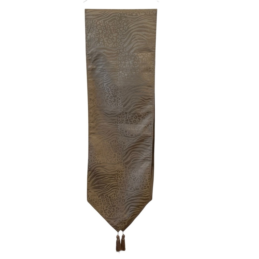 Croscill Gold Brown Tan Table Runner with Tassels 88 inches X 13 inches EUC